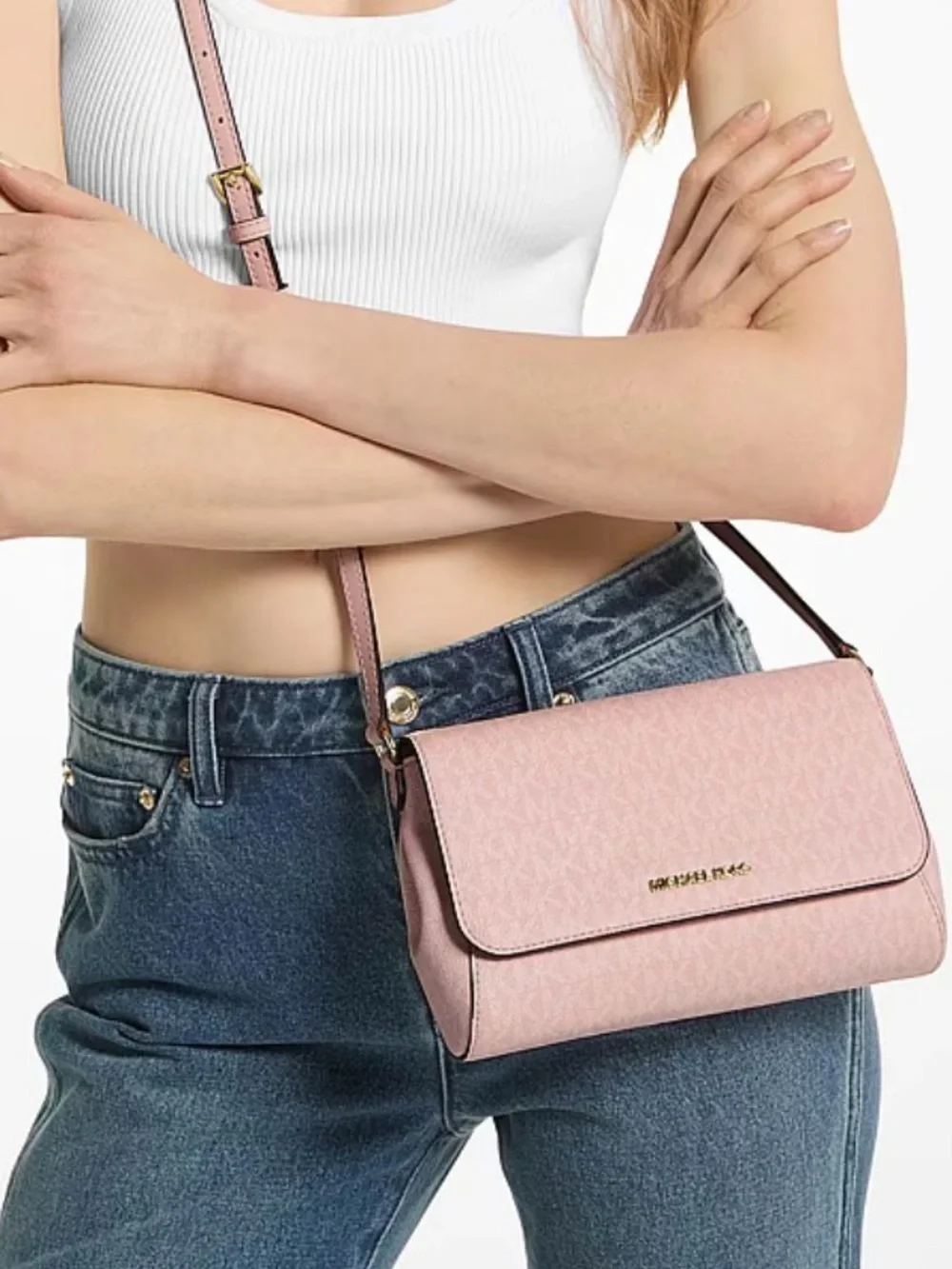 ✨NWT MICHAEL KORS Medium Logo Convertible Crossbody Bag Powder Blush Pink✨